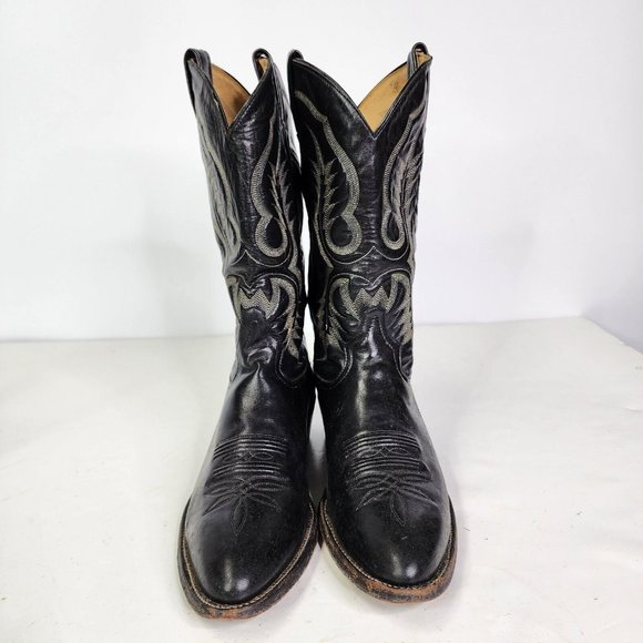 TONY LAMA Style 2923 Mens Size 13AA Black Leather Longhorn Cowboy Western Boots - Picture 9 of 16